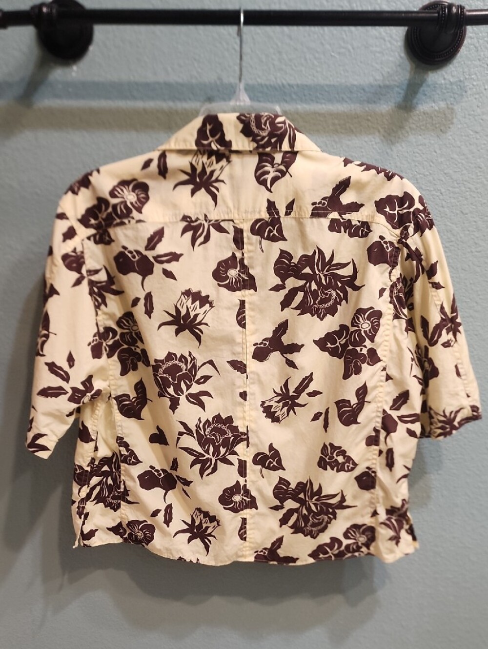 rag & bone Junie Zip Shirt Pale Yellow with Brown Floral Print Size Small - Picture 3 of 8